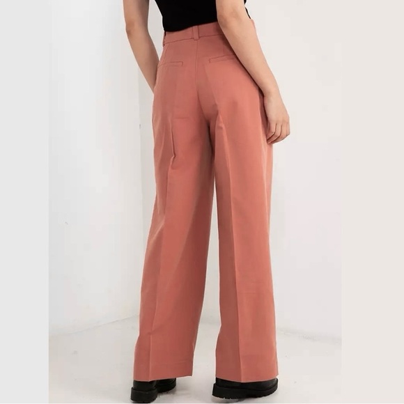 & Other Stories Relaxed Straight Leg Pleated Tailored Trousers Rust Red Size 4 - Picture 2 of 16